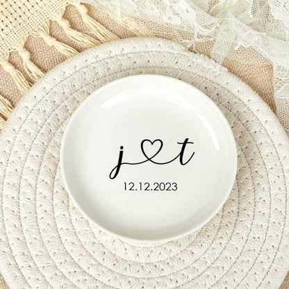 Personalised Bridesmaid Ring Dish – Custom Initial & Date Ceramic Jewellery Tray