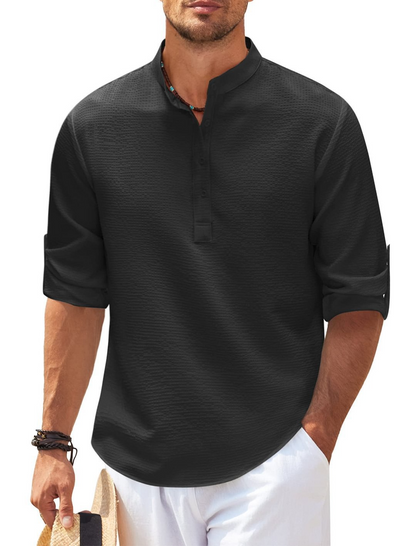 Men's Stand Collar Pineapple Texture Shirt | Casual Summer Top