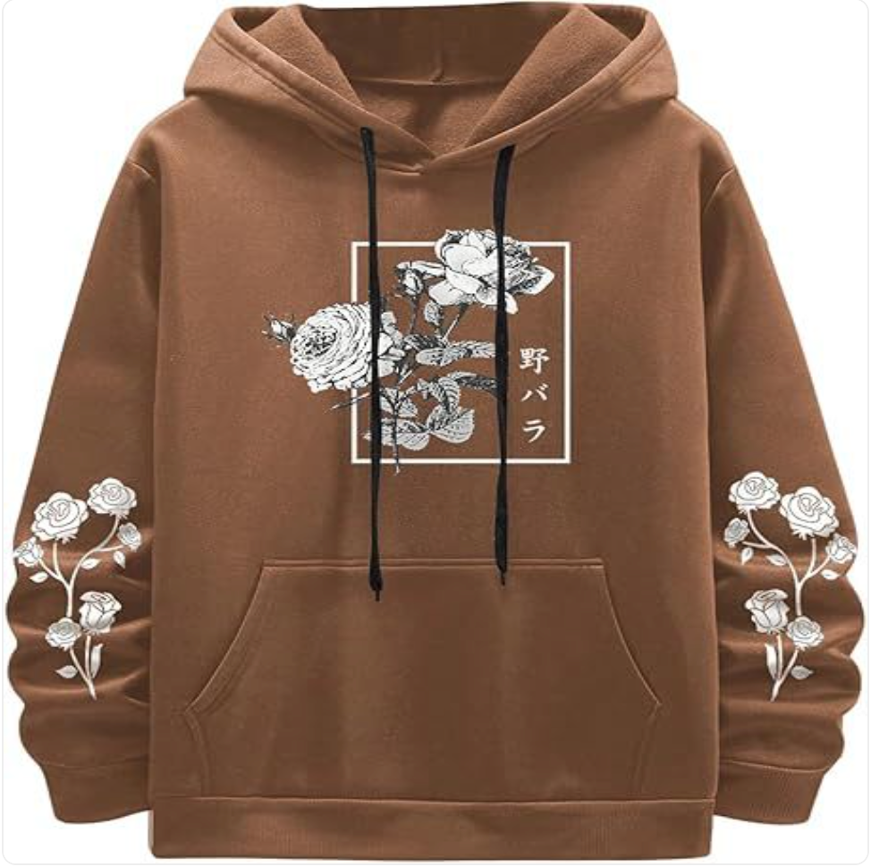 Rose Print Casual Sweatshirt – Loose Fit Polyester Pullover in 8 Colours | S–XXXL