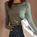 Damen Langarm Gestreiftes T-Shirt