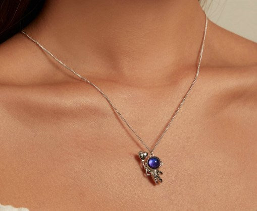 Sterling Silver Astronaut Heart Necklace