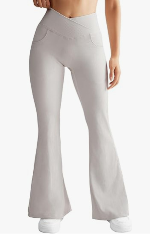 Pantalon de yoga évasé côtelé taille haute pour femme
