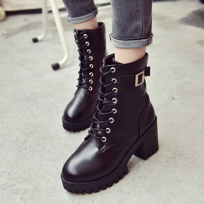 Women's Lace-Up Chunky Heel Martin Boots | Leather Ankle Boots