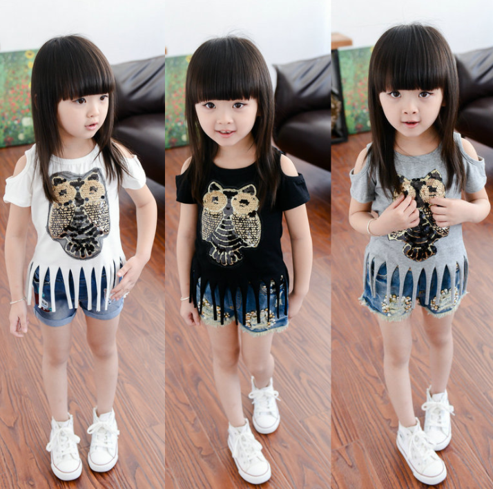 Summer New Kids' Clothing, Owl Sequin T-Shirt