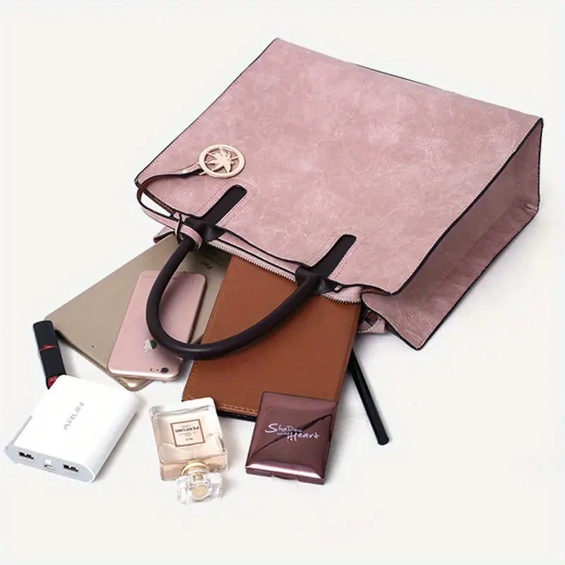Classic PU Tote Bag – Large Solid Colour Handbag for Work & Everyday Use