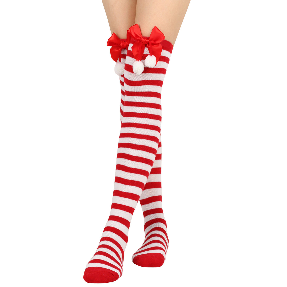 Women's Puff Ball Bow Over-Knee Christmas Socks