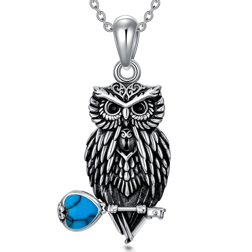 Türkis Eule Halskette | Sterling Silber Eulenanhänger | Bedeutungsvolles Geschenk für Frauen