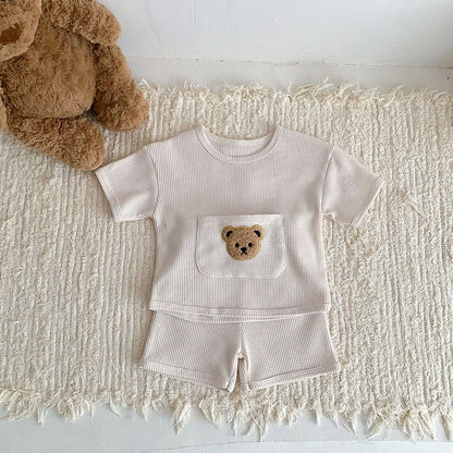 Baby Girls Waffle Bear Tee & Shorts Set