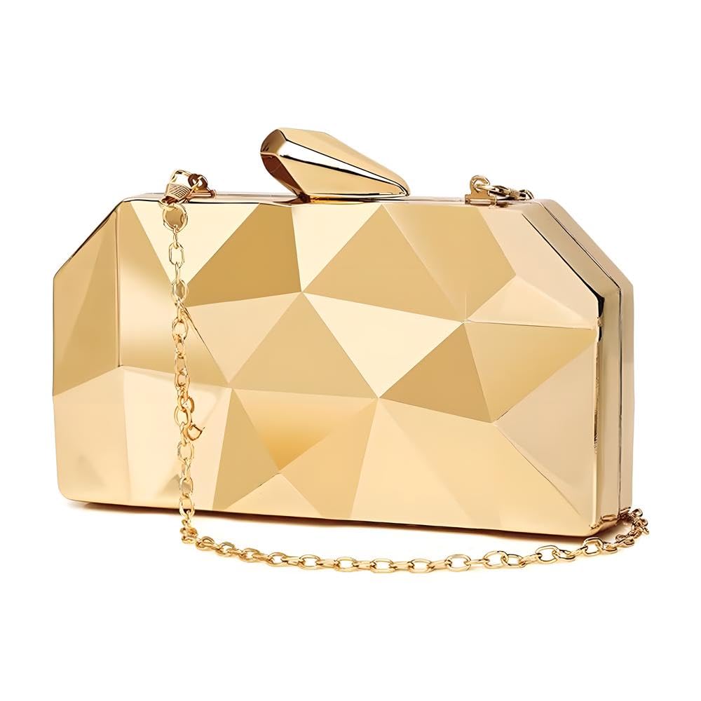 Jessie Geometric Lattice Evening Clutch Bag for Women – Acrylic Glitter Purse in Gold