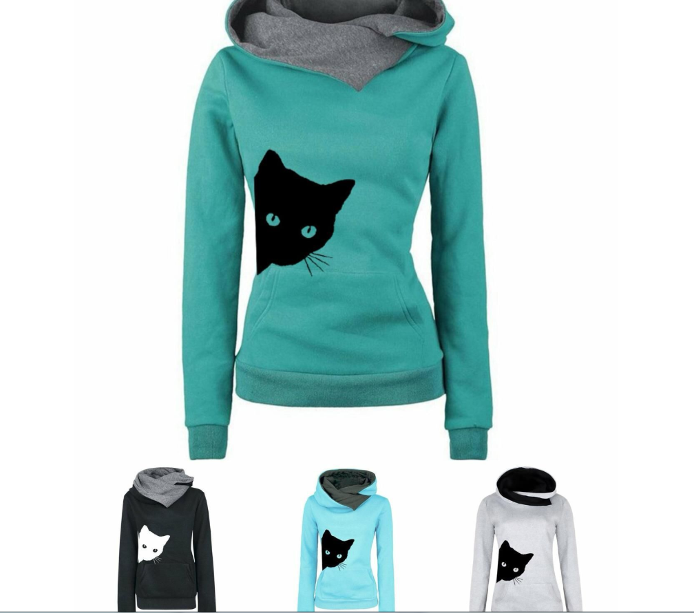 Cat Print Hoodie Sweatshirt