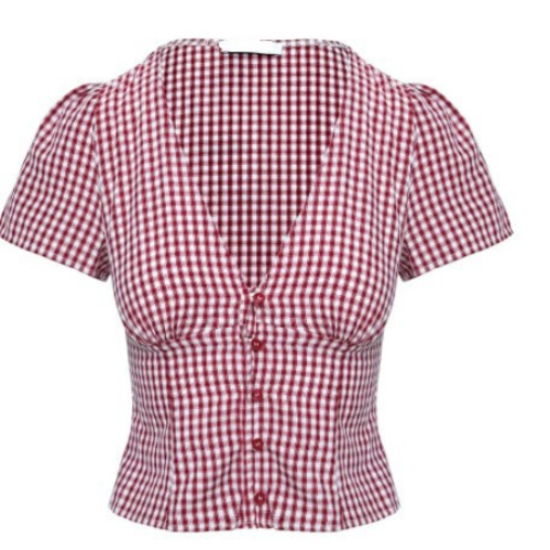 Women's Short Sleeve Plaid Button Shirt