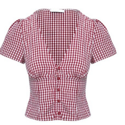 Women's Short Sleeve Plaid Button Shirt