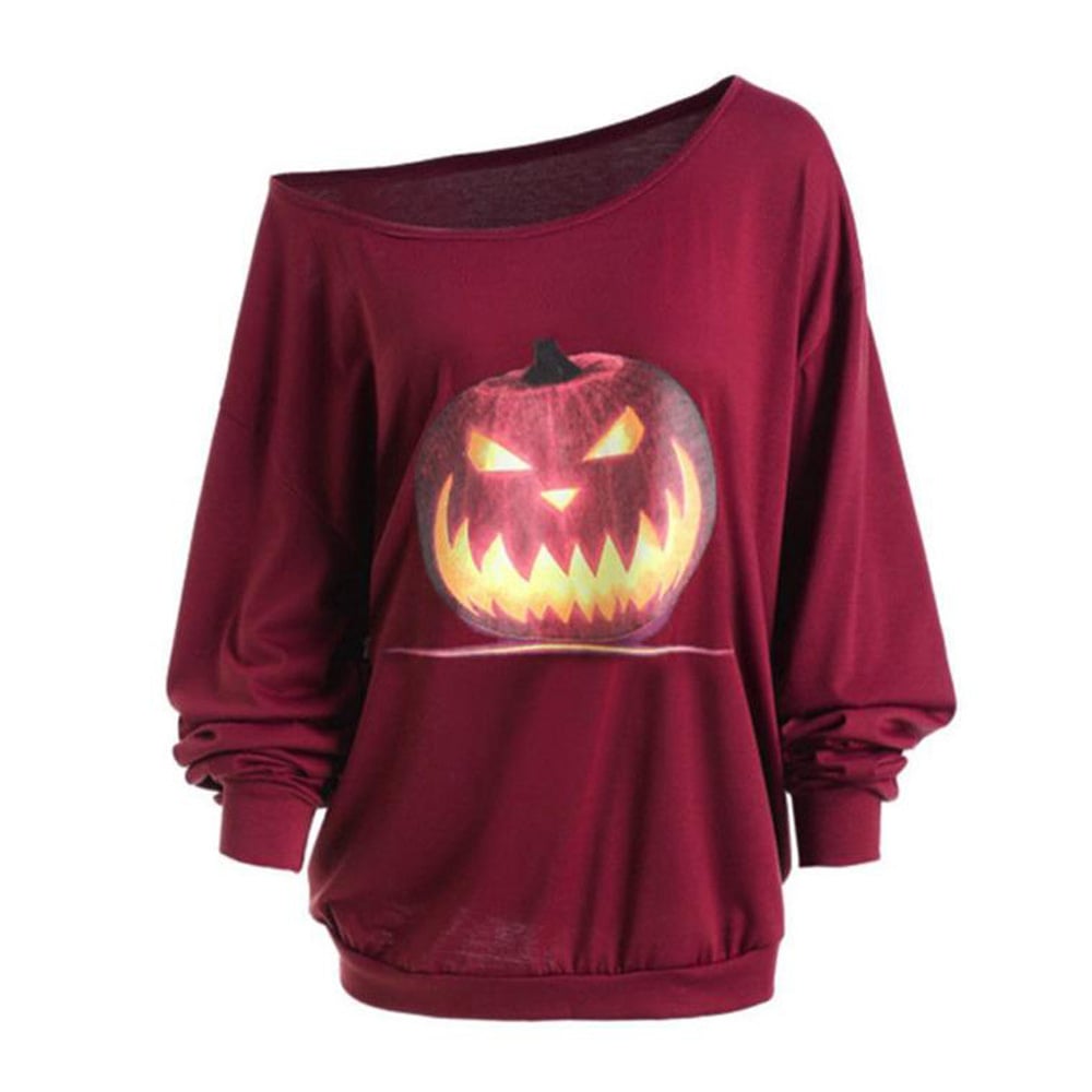 Women's Cross-Shoulder Pumpkin Halloween Top