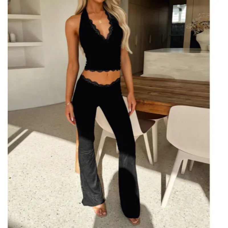 Damen-Spitzen-Sportset ärmellos | High-Waist Top & Hose