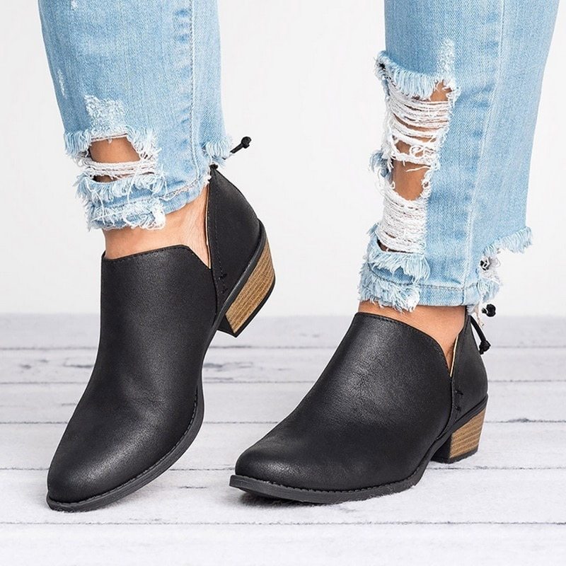 Damen Retro High Heel Stiefeletten – Herbststiefeletten aus Kunstwildleder