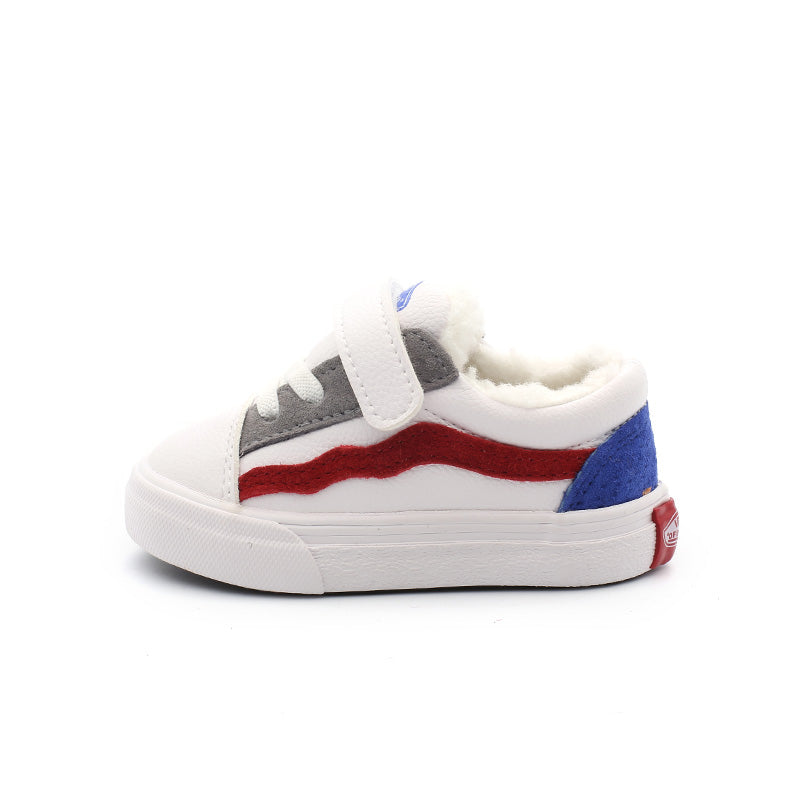 Kinder-Sneaker aus PU-Leder mit Klettverschluss und Gummisohle