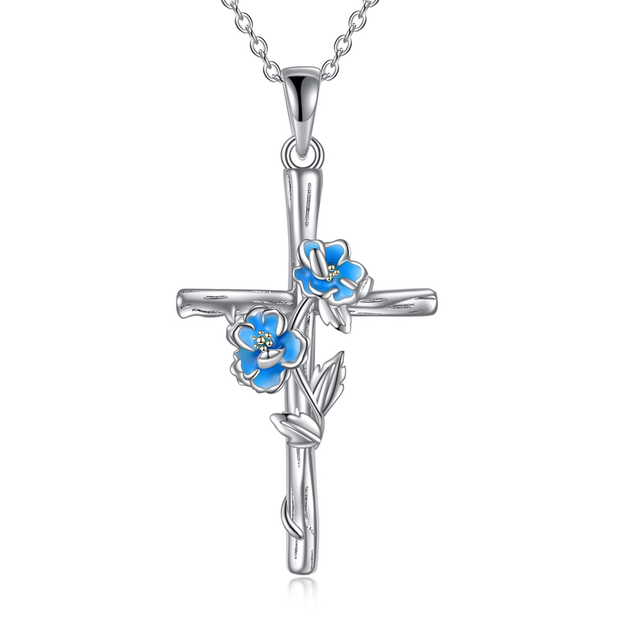 LUHE Peony Sterling Silver Cross Necklace