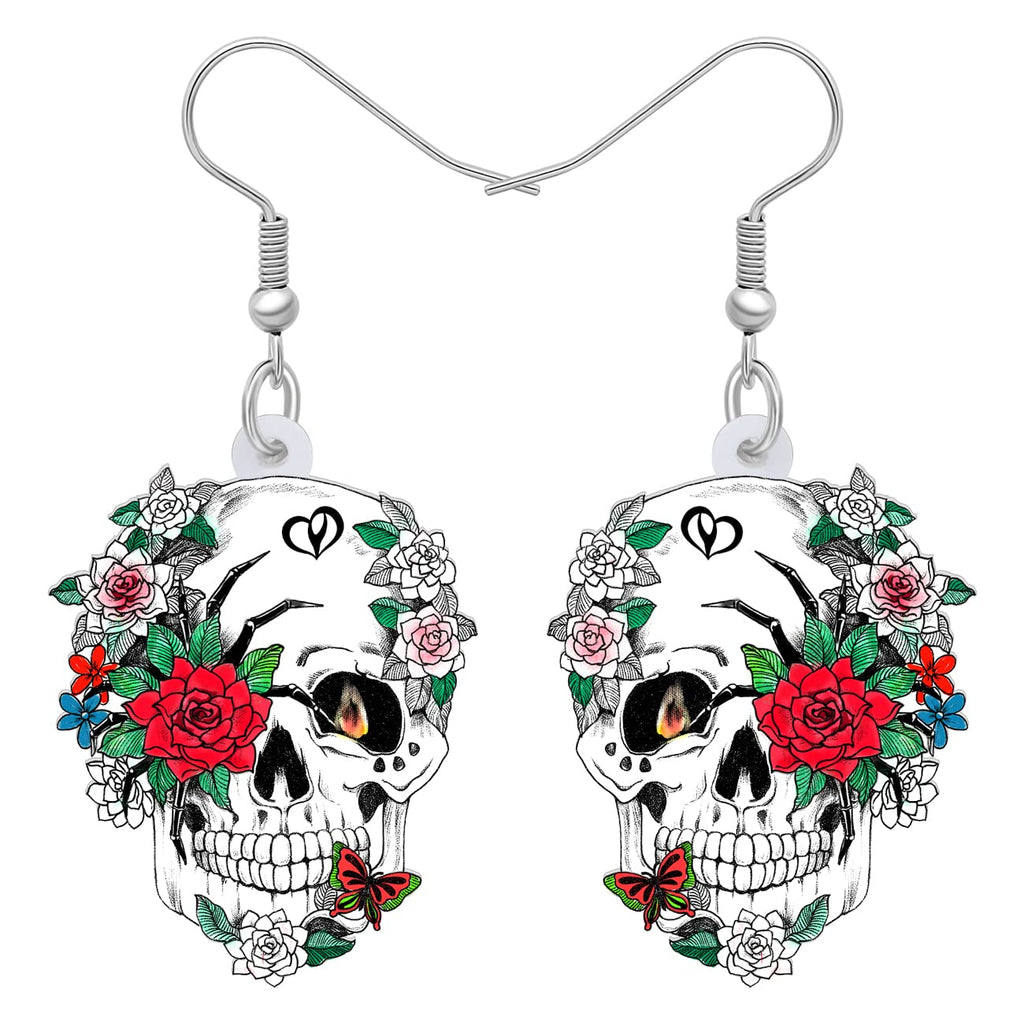 LONYOO Rose Sugar Skull Drop Earrings