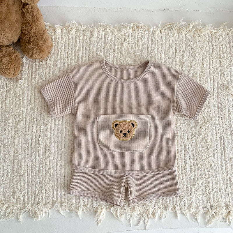 Baby Girls Waffle Bear Tee & Shorts Set