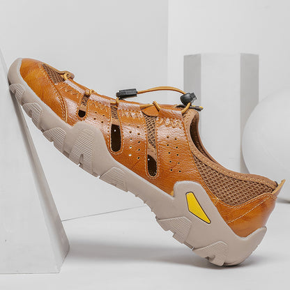 Men's Leather Hollow Beach Sandals for Outdoor Use