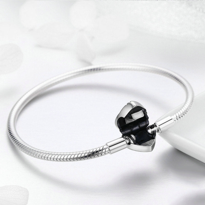 Sterling Silver Heart Charm Snake Chain Bracelet