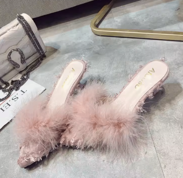 Pointed Toe Furry Stiletto Shoes for Women