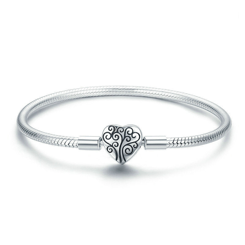 Sterling Silver Heart Charm Snake Chain Bracelet