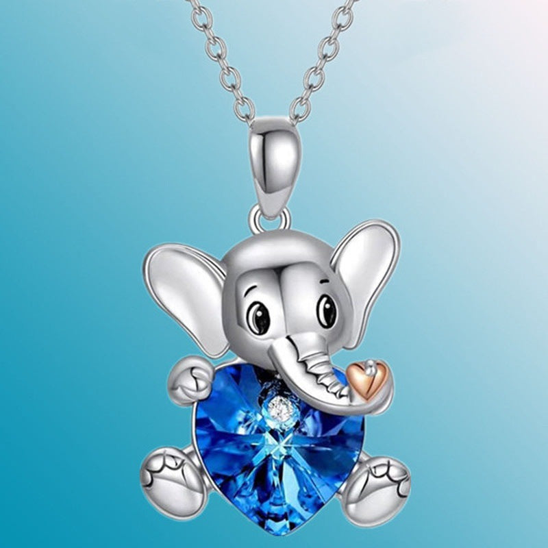 Blue Heart Elephant Pendant Necklace