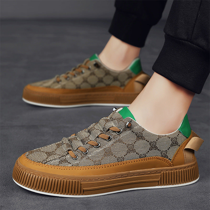 Men’s Patterned Canvas Lace-Up Trainers