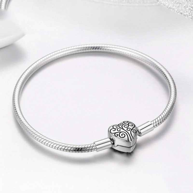 Sterling Silver Heart Charm Snake Chain Bracelet