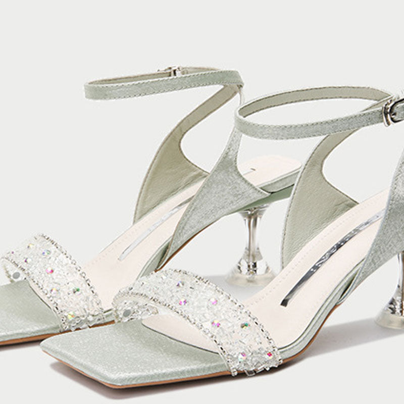 Rhinestone-Embellished High-Heel Stiletto Sandals