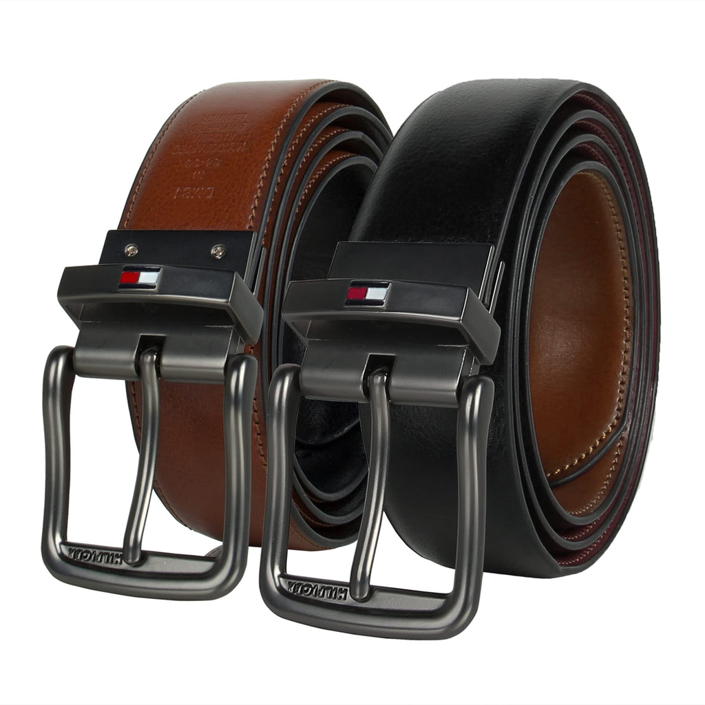 Tommy Hilfiger Men's Casual Reversible Belt – 2-in-1 Black & Tan Classic Strap