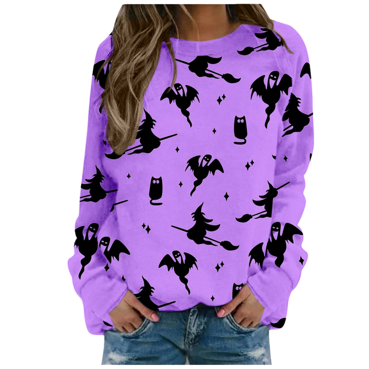 Women's Halloween Print Long-Sleeve Sweater