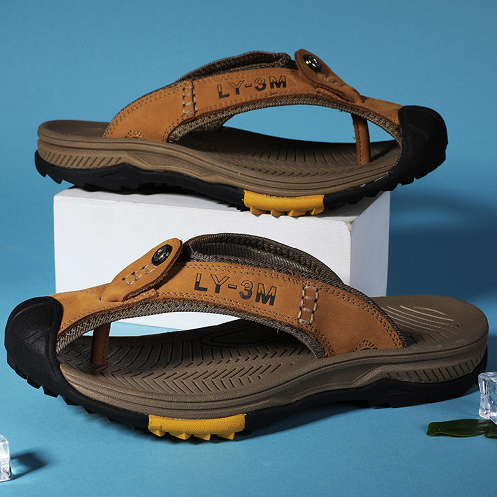 Men's Casual Summer Leather Flip Flops Sandals