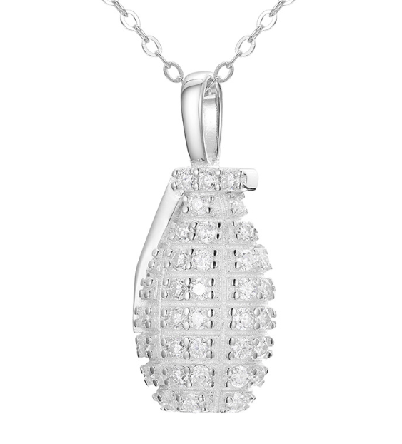 Silver Moissanite Grenade Pendant Necklace