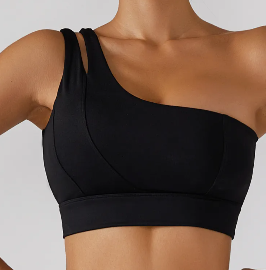 Gerippter One-Shoulder-Yoga-BH & Activewear-Set – Damen-Sportbekleidung