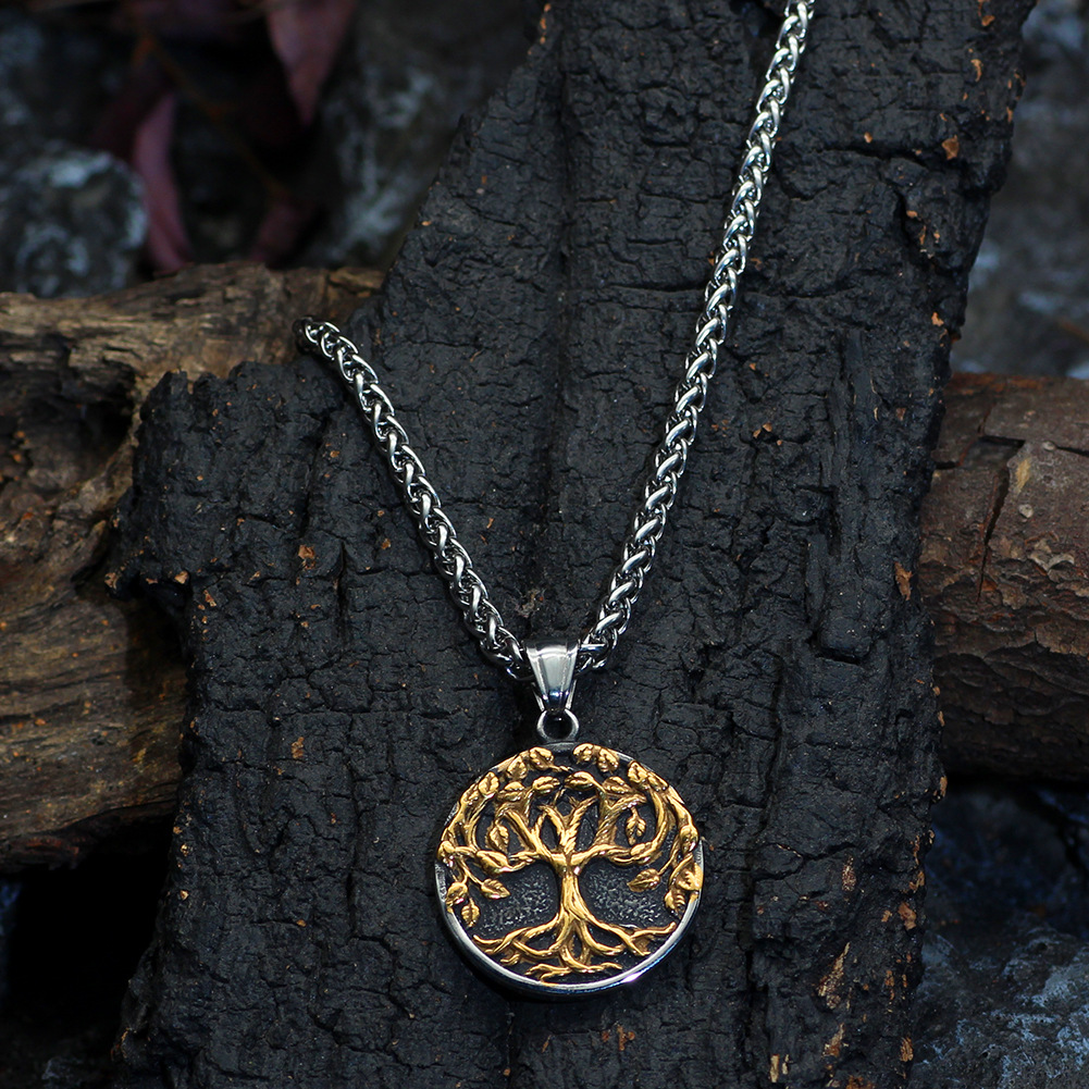 Men's Gold Tree Pendant Necklace