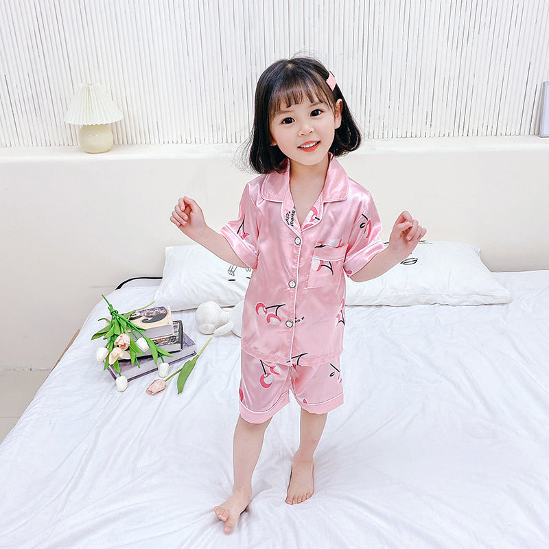 Kids' Cartoon Printed Silk Pyjamas Set