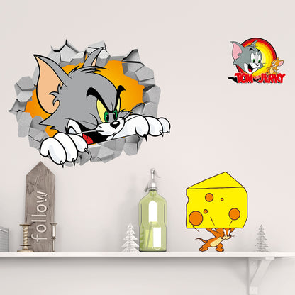 3D Cat and Mouse Wall Stickers for Kids' Room Decor