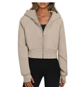 Women's Velvet Zip-Up Hooded Sweatshirt – Cropped Long Sleeve Hoodie in 9 Colours