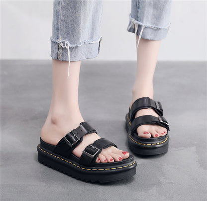 Women's Leather Open-Toe Sandals with Buckle Strap