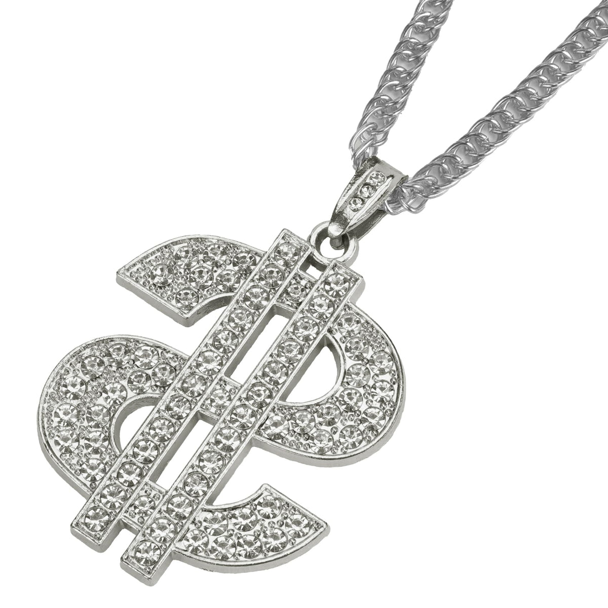Men's Hip Hop Dollar Sign Pendant Necklace – Long Gold Plated Chain, 28 Inches