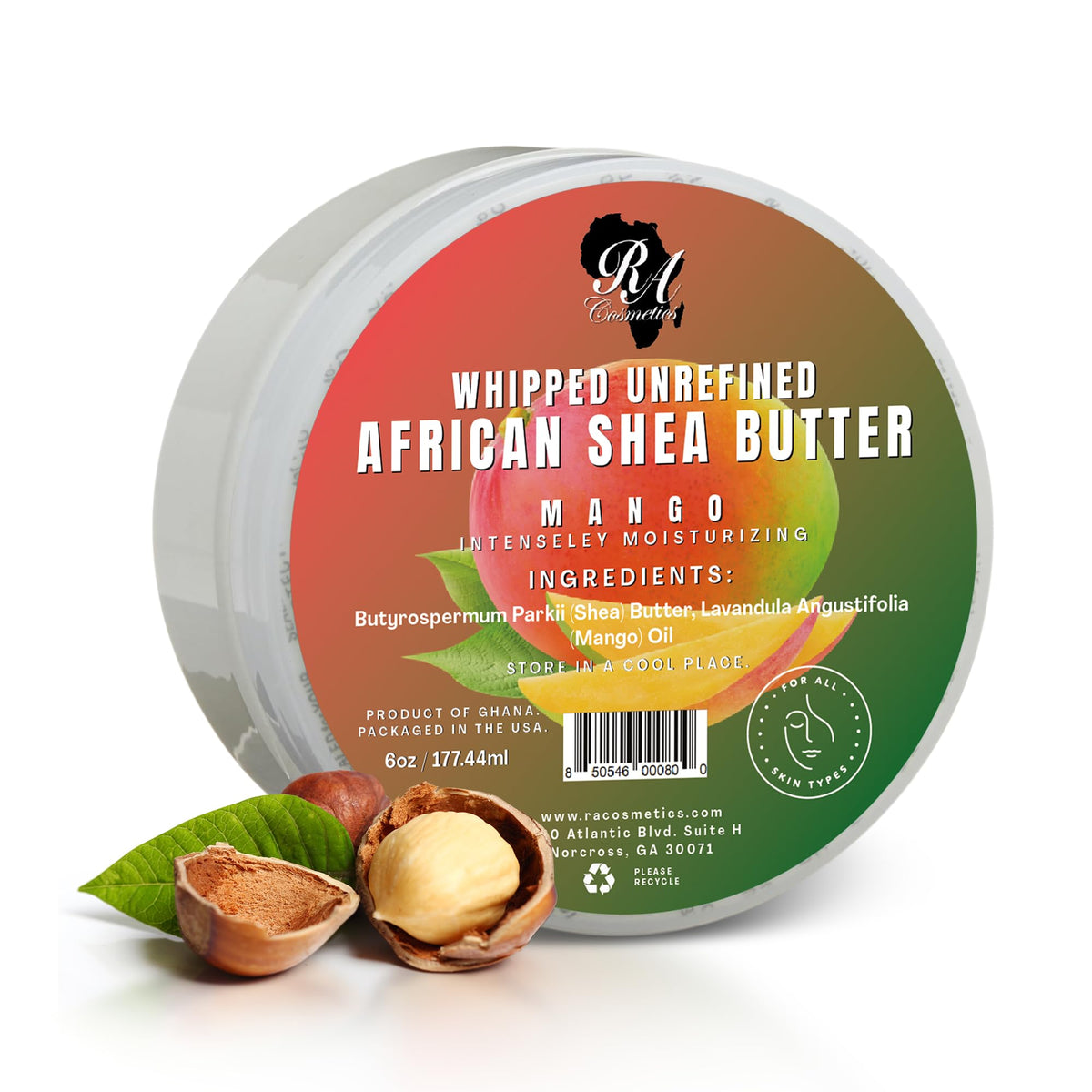 RA Cosmetics 100% African Shea Butter – Mango Scented Anti-Ageing Moisturiser, 6oz