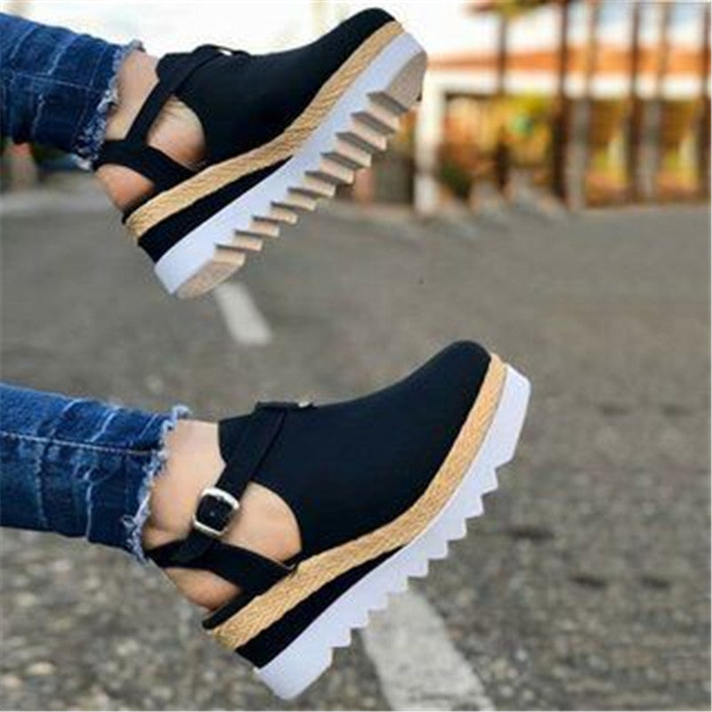 Women's Wedge Heel Platform Shoes – Suede, Buckle, Black, Beige, Pink, Brown & Gray, EU 35–43