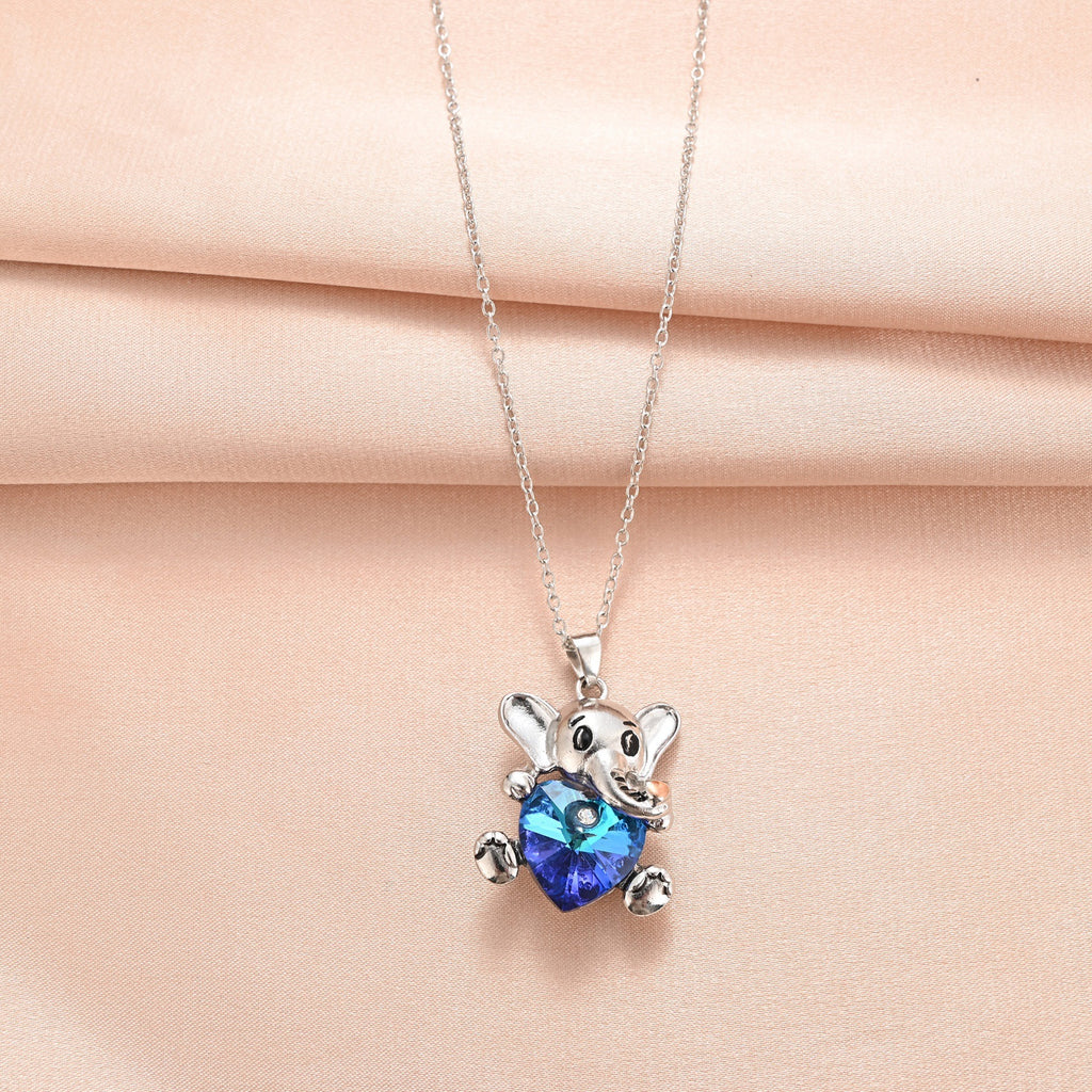 Blue Heart Elephant Pendant Necklace
