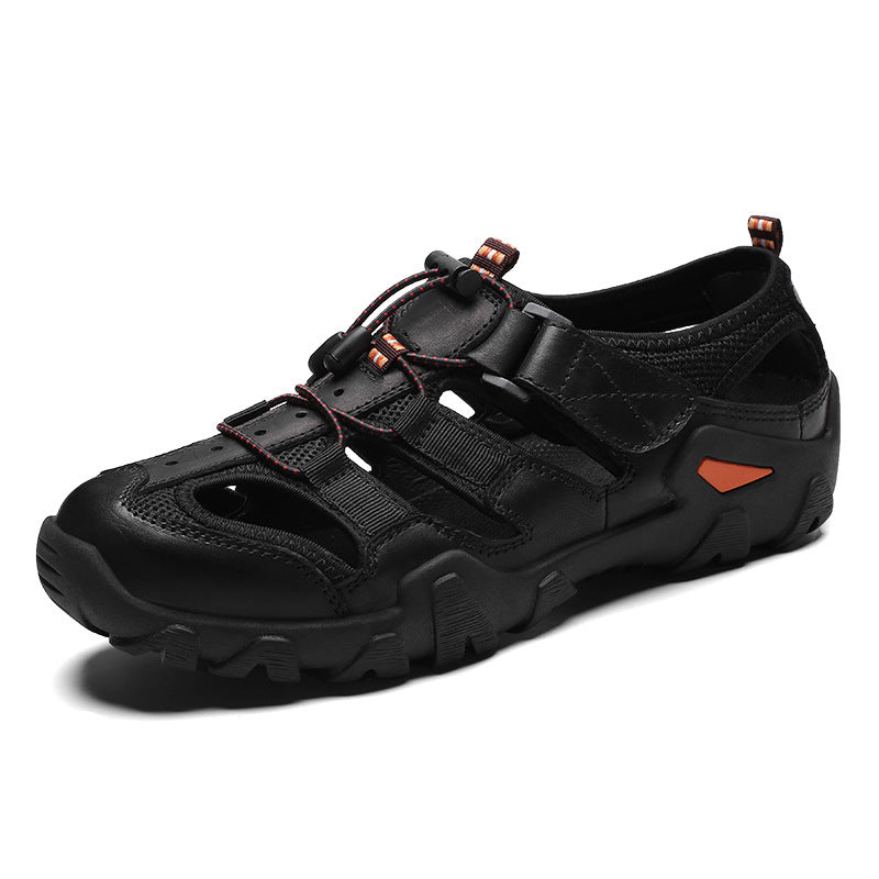 Men's Leather Hollow Beach Sandals for Outdoor Use