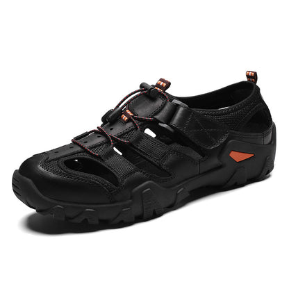 Men's Leather Hollow Beach Sandals for Outdoor Use