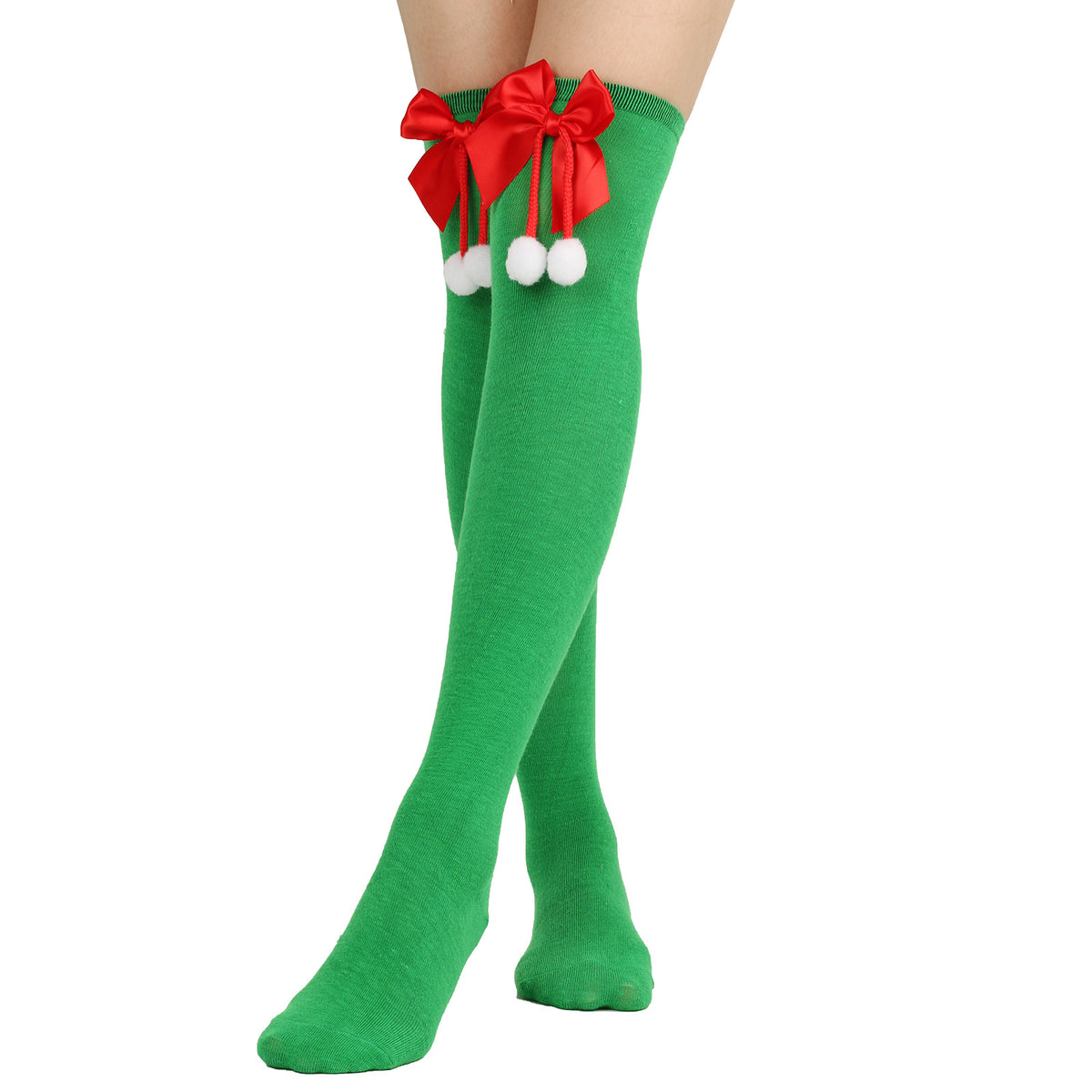 Women's Puff Ball Bow Over-Knee Christmas Socks