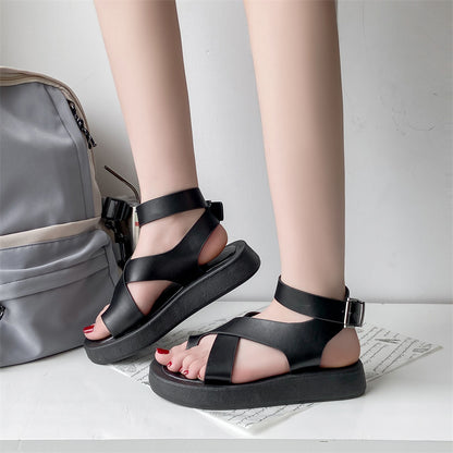 Women's Leather Muffin Buckle Summer Sandals