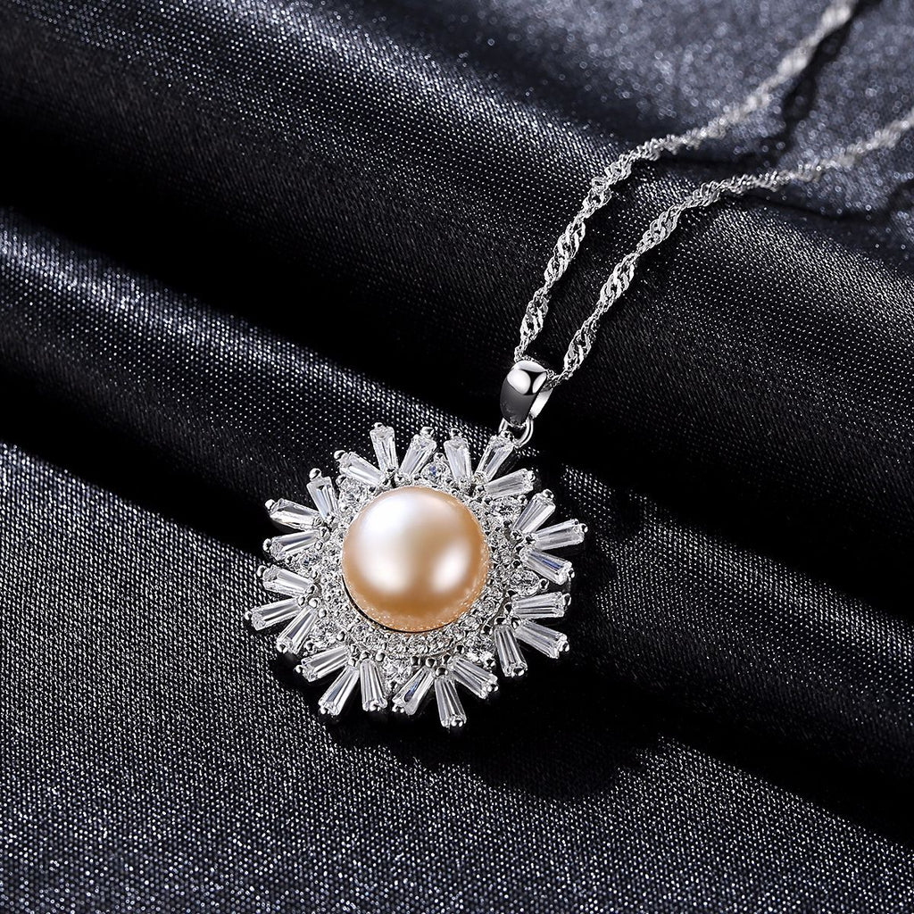 Sterling Silver Snowflake Pearl Necklace